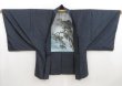 Photo4: 4931T11z430 Vintage Japanese Kimono Silk Men's HAORI Tree Dark navy (4)