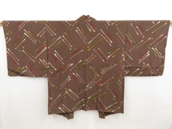 Photo1: 5003T10z580 Vintage Japanese Kimono Silk HAORI  Burnt brown (1)