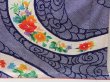 Photo7: 5003T14z1140 Vintage Japanese Kimono Silk FURISODE Flowers Dark lavender blue (7)