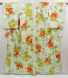 Photo1: 5003T03z830 Vintage Japanese Kimono Silk KOMON Flower Soft green (1)