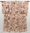 Photo1: 5004T02z550 Vintage Japanese Kimono Silk KOMON Flowers Off-white (1)