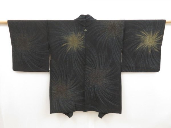 Photo1: 5004T05z680 Vintage Japanese Kimono Silk HAORI  Black (1)