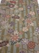 Photo1: 2H01z60  Japanese Kimono Silk  FABRIC Flowers Dark olive 38.6x14.2 (1)