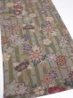 Photo2: 2H01z60  Japanese Kimono Silk  FABRIC Flowers Dark olive 38.6x14.2 (2)