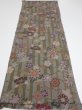 Photo5: 2H01z60  Japanese Kimono Silk  FABRIC Flowers Dark olive 38.6x14.2 (5)