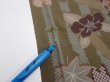 Photo6: 2H02z60  Japanese Kimono Silk  FABRIC Flowers Dark olive 38.6x14.2 (6)