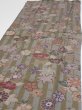 Photo3: 2H03z90  Japanese Kimono Silk  FABRIC Flowers Dark olive 63.8x14.4 (3)