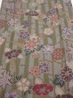 Photo1: 2H04z90  Japanese Kimono Silk  FABRIC Flowers Dark olive 63.8x14.4 (1)