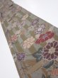 Photo1: 2H07z40  Japanese Kimono Silk  FABRIC Flowers Dark olive 55.1x7.1 (1)