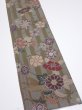 Photo2: 2H07z40  Japanese Kimono Silk  FABRIC Flowers Dark olive 55.1x7.1 (2)