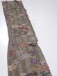 Photo3: 2H07z40  Japanese Kimono Silk  FABRIC Flowers Dark olive 55.1x7.1 (3)