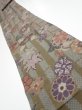 Photo1: 2H09z60  Japanese Kimono Silk  FABRIC Flowers Dark olive 75.6x7.1 (1)