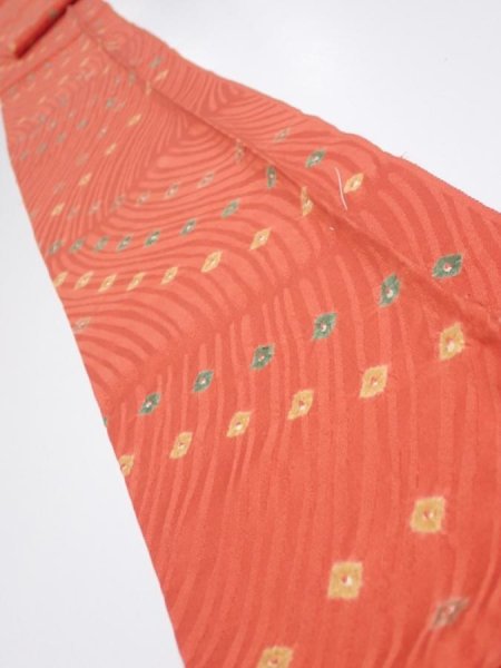 Photo1: 2H09z40  Japanese Kimono Silk  FABRIC Shibori Dark orange 77.2x6.3 (1)