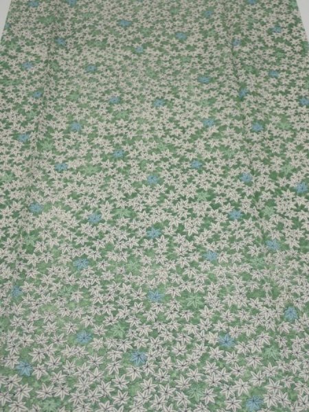 Photo1: 2H04z80  Japanese Kimono Silk  FABRIC Maple Sage green 63.0x13.8 (1)