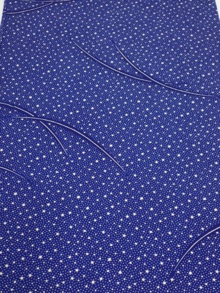 Photo1: 2H01z40  Japanese Kimono Silk  FABRIC Snow grass Dark blue 38.6x13.6 (1)