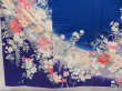 Photo6: 5006T02z1120 Vintage Japanese Kimono Silk FURISODE Peony Oriental blue (6)