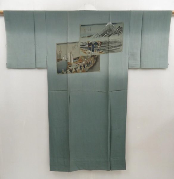 Photo1: 5006T07z350 Vintage Japanese Kimono Silk Men's JUBAN 東海道五十三次 (1)