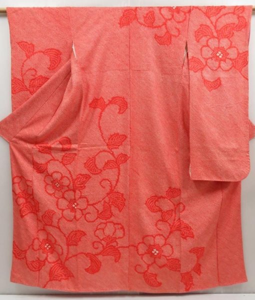 Photo1: 5006T13z1010 Vintage Japanese Kimono Silk SHIBORI FURISODE Flower (1)