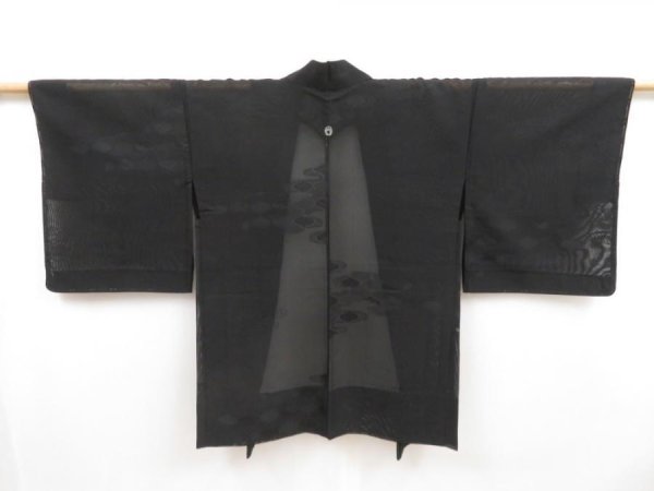 Photo1: 5012T09z380 Vintage Japanese Kimono Silk See through HAORI  Black (1)