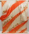 Photo1: 5012T12z1080 Vintage Japanese Kimono Silk FURISODE Flowers Dark orange (1)