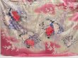 Photo5: 5012T13z1280 Vintage Japanese Kimono Silk FURISODE Peacock Dark pink (5)