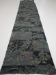 Photo5: 2D03z90  Japanese Kimono Silk  FABRIC Edo era Black 61.4x13.8 (5)