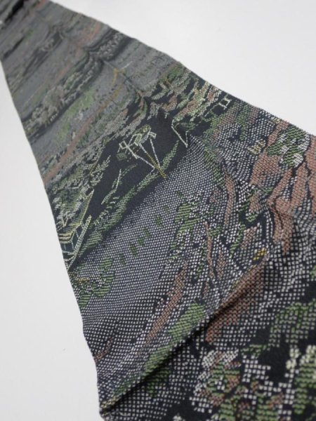 Photo1: 2D09z50  Japanese Kimono Silk  FABRIC Edo era Black 79.5x6.7 (1)