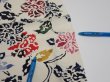 Photo8: 2D06z80  Japanese Kimono Silk  FABRIC Peony Off-white 61.4x14.2 (8)