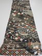 Photo5: 2D01z60  Japanese Kimono Silk  FABRIC Flowers Black 41.7x15.0 (5)