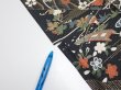 Photo6: 2D08z40  Japanese Kimono Silk  FABRIC Flowers Black 61.4x6.7 (6)