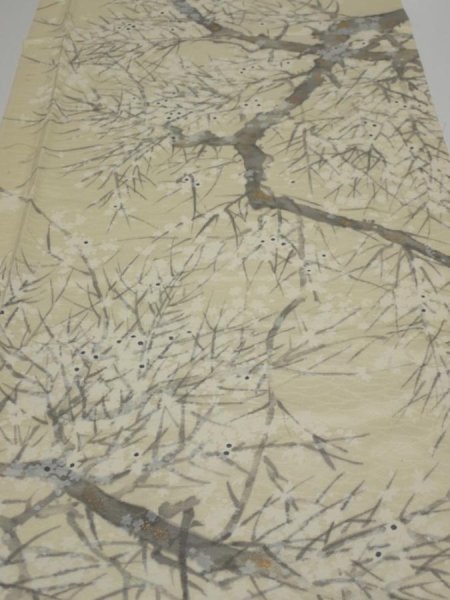 Photo1: 1R06z80  Japanese Kimono Silk  FABRIC Branch Lemon white 64.6x14.0 (1)