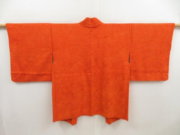 Photo1: 5013T01z540 Vintage Japanese Kimono Silk SHIBORI HAORI Wave Dark orange (1)