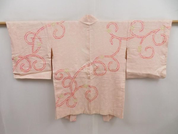 Photo1: 5013T05z480 Vintage Japanese Kimono Silk SHIBORI HAORI  Light pink (1)