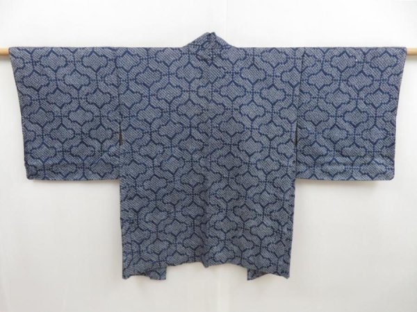 Photo1: 5014T10z410 Vintage Japanese Kimono Silk SHIBORI HAORI  Light navy (1)