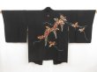 Photo1: 5018T01z610 Vintage Japanese Kimono Silk HAORI Wisteria Black (1)