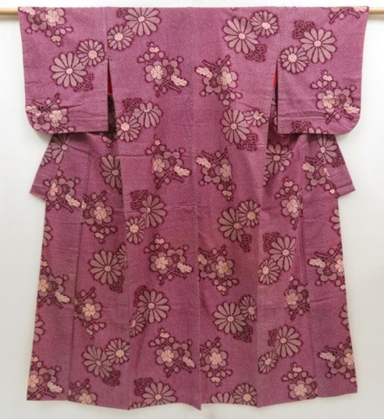 Photo1: 5018T03z690 Antique Japanese Kimono Cotton KOMON Plum blossom Dull purple (1)