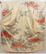 Photo1: 5018T10z1040 Vintage Japanese Kimono Silk FURISODE Flower Light cream (1)