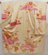 Photo1: 5018T12z960 Vintage Japanese Kimono Silk FURISODE Chrysanthemum Light cream (1)