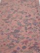 Photo1: 1S02z70  Japanese Kimono Crepe Silk  FABRIC Flowers Rosy brown 41.7x14.8 (1)