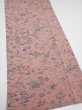 Photo2: 1S04z100  Japanese Kimono Crepe Silk  FABRIC Flowers Rosy brown 66.1x14.8 (2)