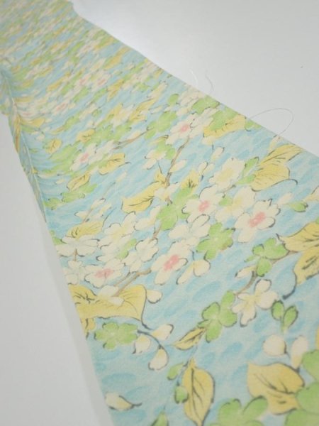 Photo1: 1S08z40  Japanese Kimono Silk  FABRIC Sakura branch Light blue 56.7x6.9 (1)