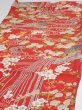 Photo3: 1W01z60  Japanese Kimono Silk  FABRIC Plum blossom Red 45.7x14.6 (3)