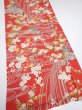 Photo2: 1W04z90  Japanese Kimono Silk  FABRIC Plum blossom Red 63.8x14.6 (2)