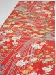 Photo3: 1W04z90  Japanese Kimono Silk  FABRIC Plum blossom Red 63.8x14.6 (3)