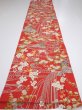 Photo5: 1W04z90  Japanese Kimono Silk  FABRIC Plum blossom Red 63.8x14.6 (5)