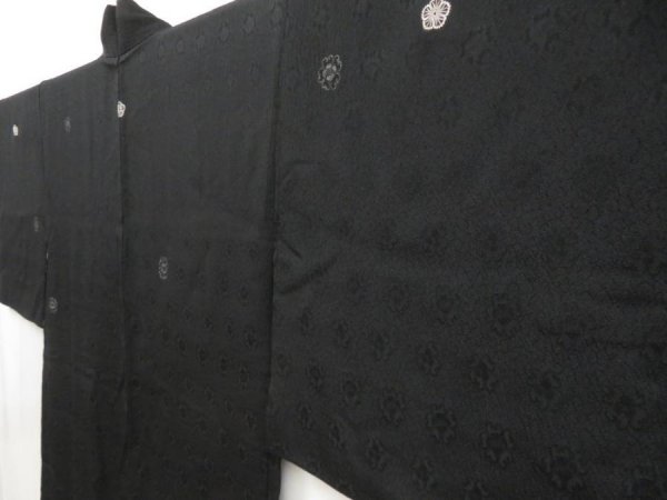 Photo1: 5019T01z520 Vintage Japanese Kimono Silk HAORI Flower Black (1)