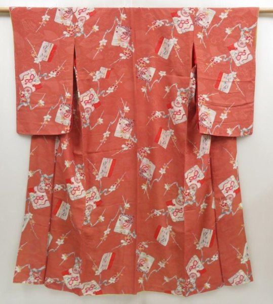 Photo1: 5019T03z710 Antique Japanese Kimono Blend silk KOMON Sakura Orange-Brown (1)