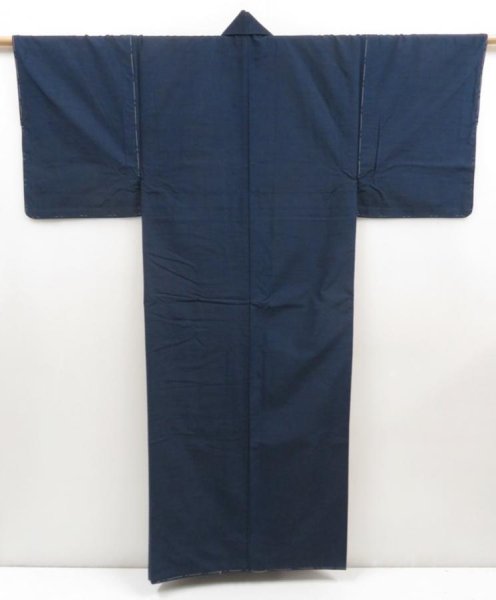 Photo1: 5019T07z960 Vintage Japanese Kimono Silk Men's  Plain Navy (1)