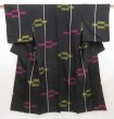 Photo1: 5019T09z570 Antique Japanese Kimono Silk TSUMUGI Kasuri Black (1)