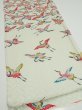 Photo2: 1U01z70  Japanese Kimono Silk  FABRIC Flying crane Mint-white 48.0x14.6 (2)